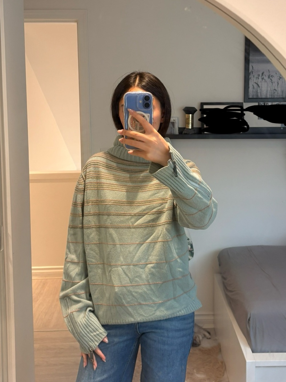 Diesel Mint Green Striped Turtleneck Sweater - Women